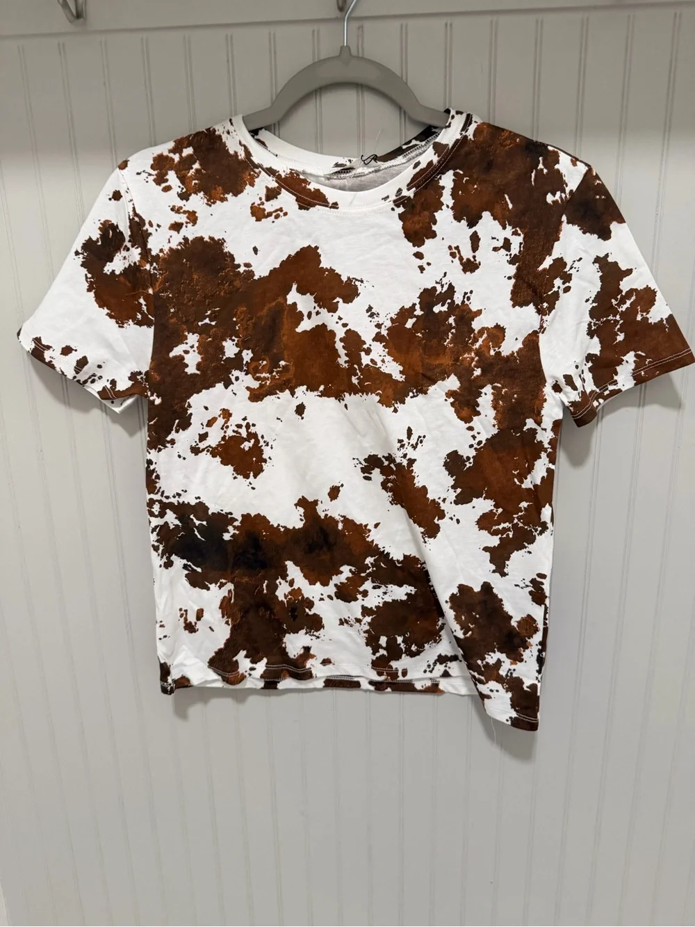 Zara Brown and White Cow-Print Short Sleeve Tee